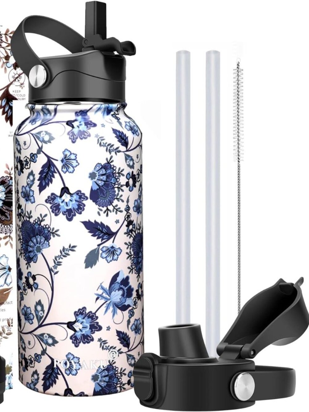 32oz Stainless Steel Water Bottle, Insulated, 3 Lids, Leakproof